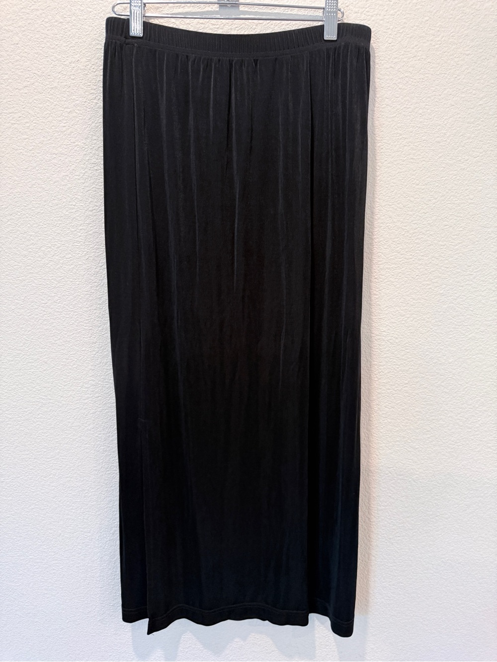 Black Slinky Long Skirt Side Slit Minimalist Whimsygoth Resort Stretch Travel M